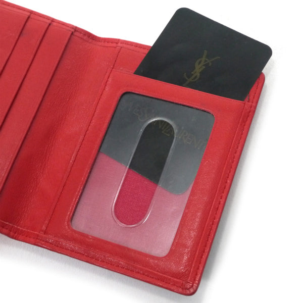 YVESSAINTLAURENT　レザー切り替えロゴ カードケース（赤系）