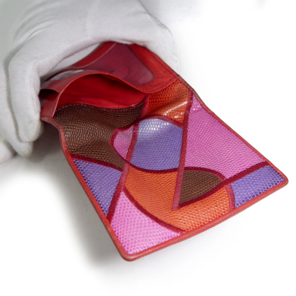 YVESSAINTLAURENT　レザー切り替えロゴ カードケース（赤系）