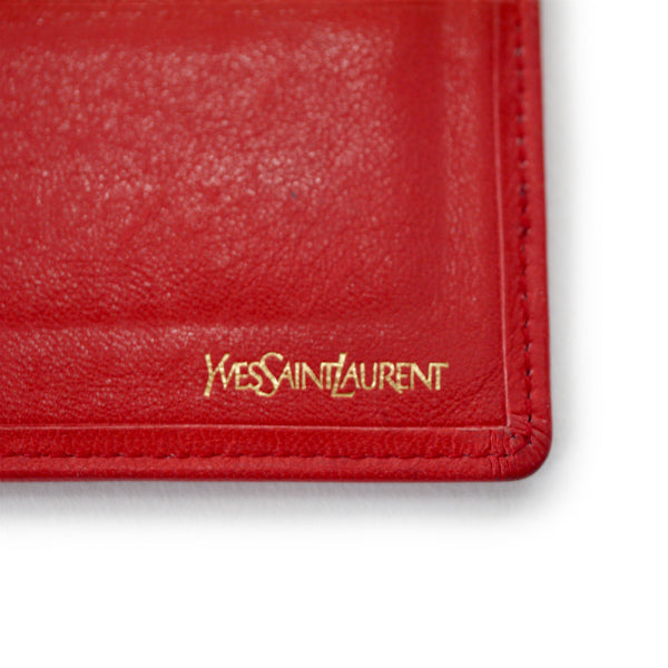 YVESSAINTLAURENT　レザー切り替えロゴ カードケース（赤系）