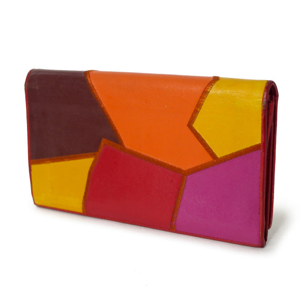 YVESSAINTLAURENT　レザー切り替え長財布（赤系）