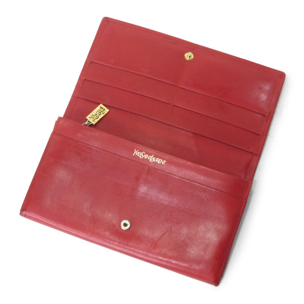 YVESSAINTLAURENT　レザー切り替え長財布（赤系）
