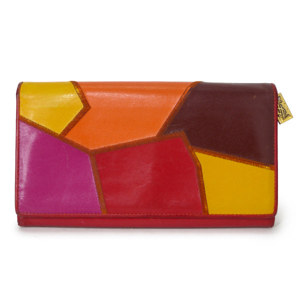 YVESSAINTLAURENT　レザー切り替え長財布（赤系）