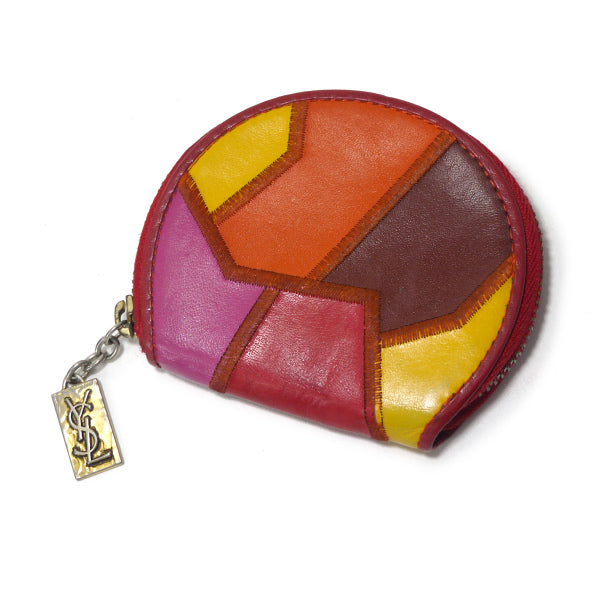 YVESSAINTLAURENT　レザー切り替えラウンドコインケース（赤系）