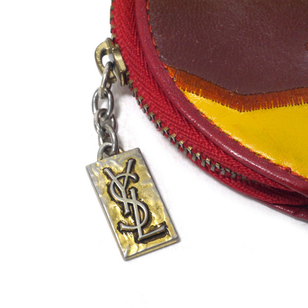 YVESSAINTLAURENT　レザー切り替えラウンドコインケース（赤系）