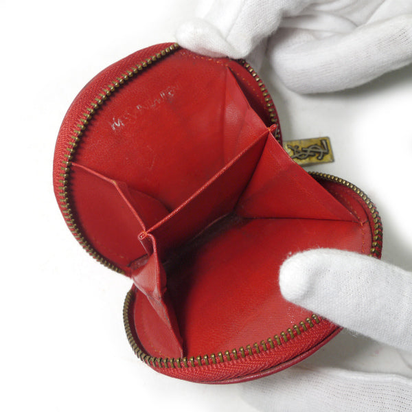 YVESSAINTLAURENT　レザー切り替えラウンドコインケース（赤系）