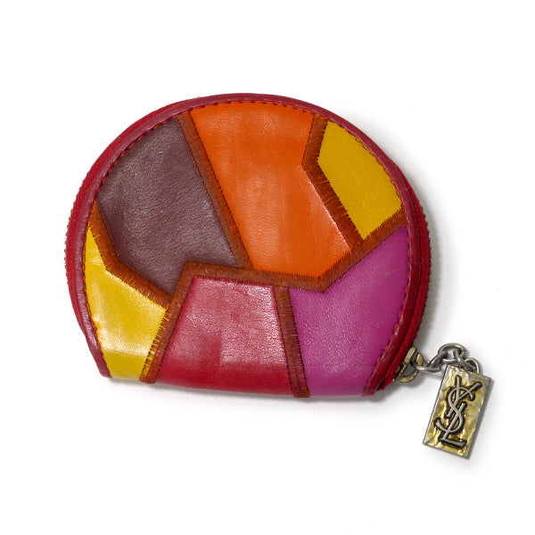 YVESSAINTLAURENT　レザー切り替えラウンドコインケース（赤系）