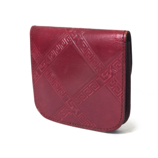 YVESSANTLAURENT　エンボスロゴチェック総革コインケース（深赤）