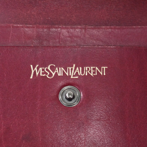 YVESSANTLAURENT　エンボスロゴチェック総革コインケース（深赤）