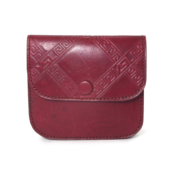 YVESSANTLAURENT　エンボスロゴチェック総革コインケース（深赤）