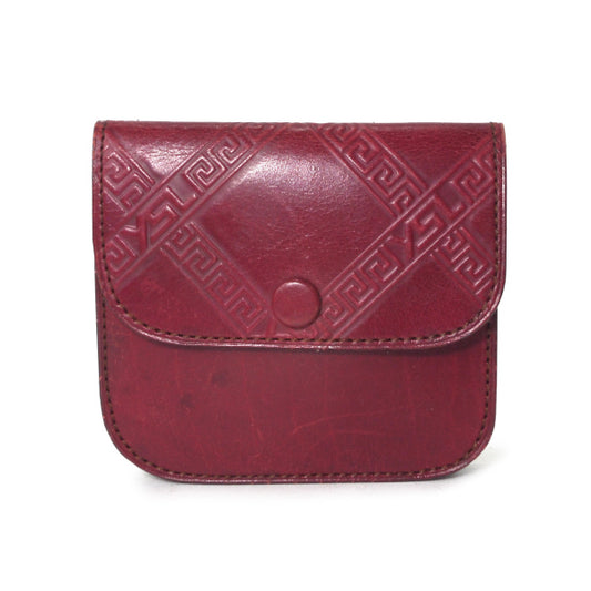 YVESSANTLAURENT　エンボスロゴチェック総革コインケース（深赤）