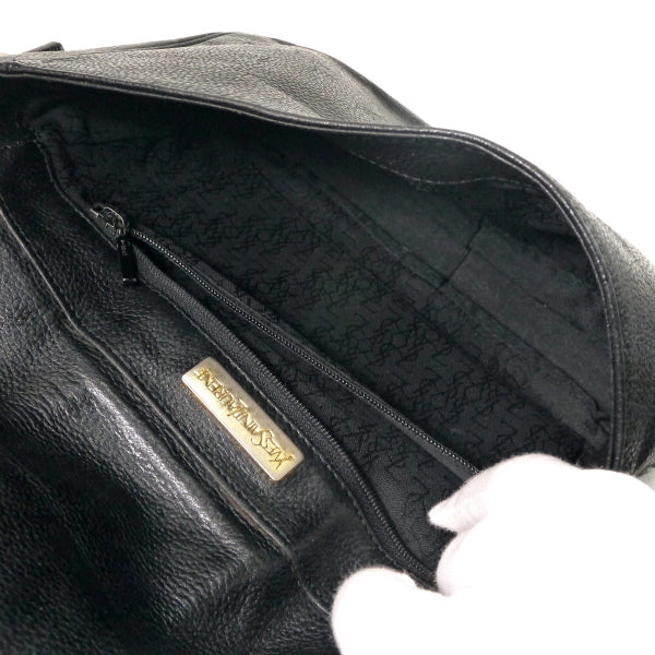YVES SAINT LAURENT 総革カサンドラ ロゴ刻印ショルダー（黒）
