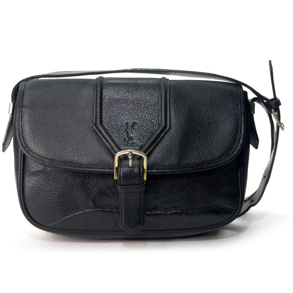 YVES SAINT LAURENT 総革カサンドラ ロゴ刻印ショルダー（黒）