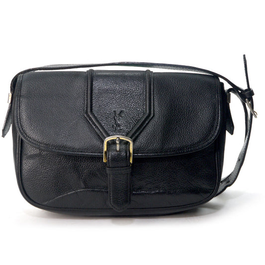 YVES SAINT LAURENT 総革カサンドラ ロゴ刻印ショルダー（黒）