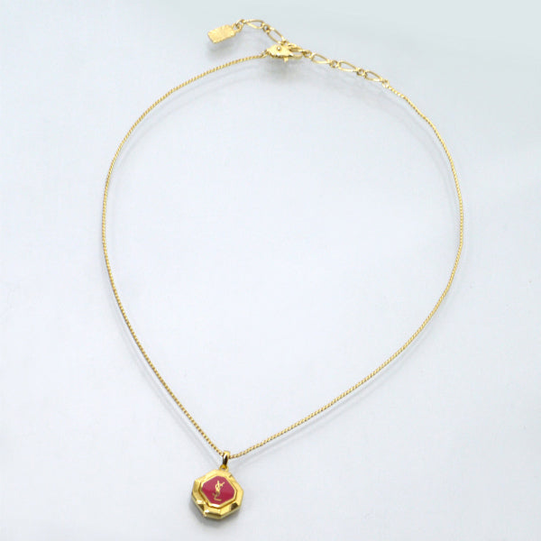 YVES SAINT LAURENT　オクタゴンロゴネックレス（ピンク）