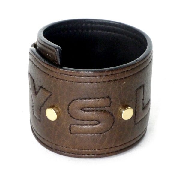 YVES SAINT LAURENT　ロゴステッチ レザーブレスレット（濃茶）