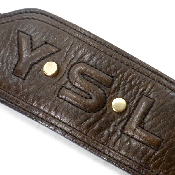 YVES SAINT LAURENT　ロゴステッチ レザーブレスレット（濃茶）