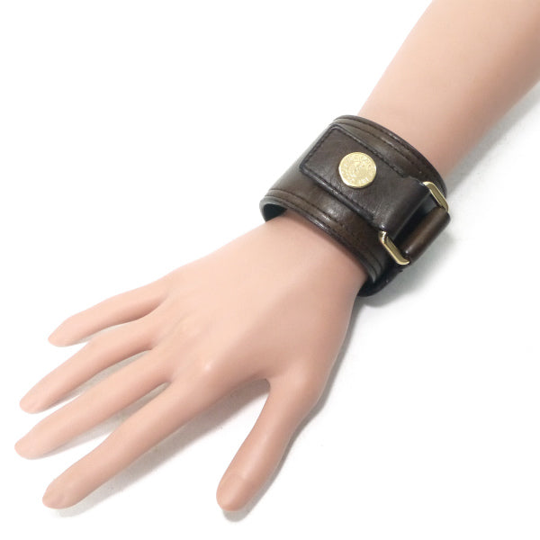 YVES SAINT LAURENT　ロゴステッチ レザーブレスレット（濃茶）