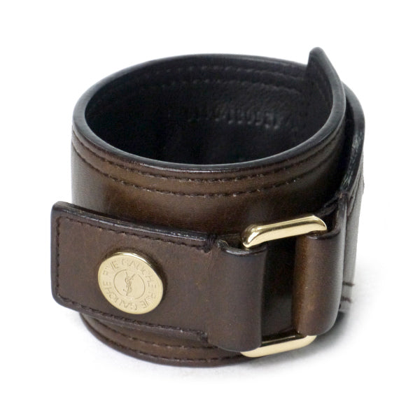 YVES SAINT LAURENT ロゴステッチ レザーブレスレット（濃茶