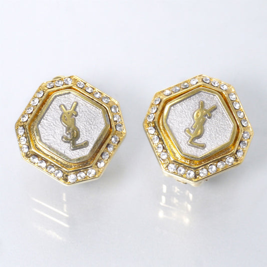 YVES SAINT LAURENT　オクタゴンロゴイヤリング（ゴールド）