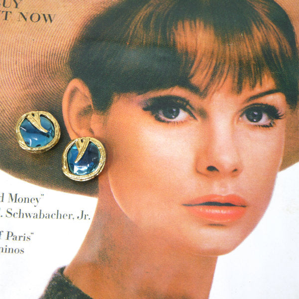 YVES SAINT LAURENT　ブルーストーン×ゴールド イヤリング