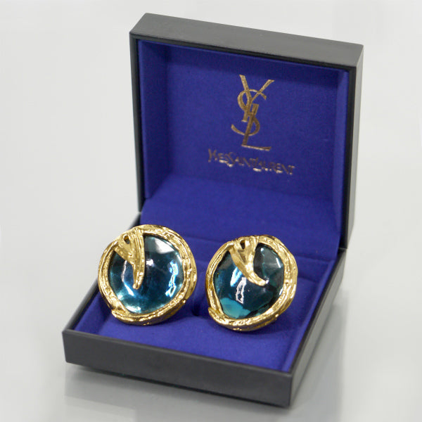 YVES SAINT LAURENT　ブルーストーン×ゴールド イヤリング