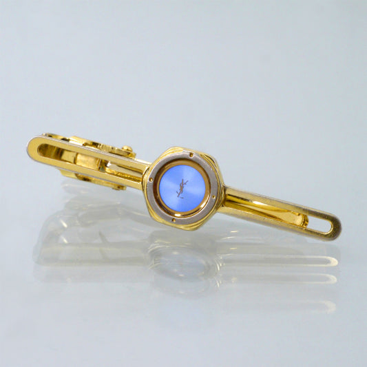 YVES SAINT LAURENT　ロゴ入りネクタイピン （ブルー/ゴールド）