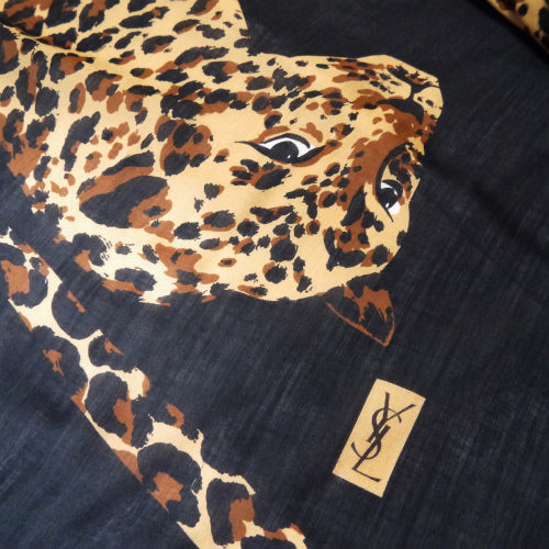 YVES SAINT LAURENT ヒョウ柄大判ショール（黒系）