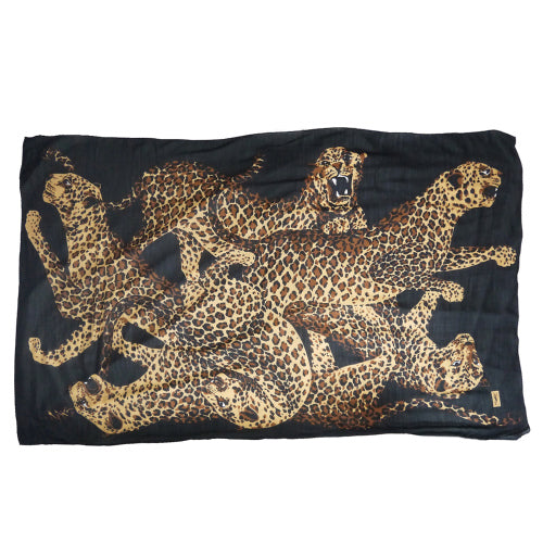 YVES SAINT LAURENT ヒョウ柄大判ショール（黒系）
