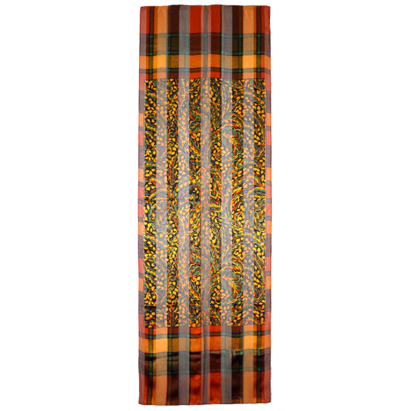 YVES SAINT LAURENT  チェック&花柄シルクストール（オレンジ系）