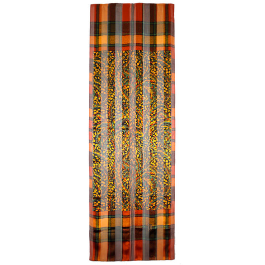 YVES SAINT LAURENT  チェック&花柄シルクストール（オレンジ系）