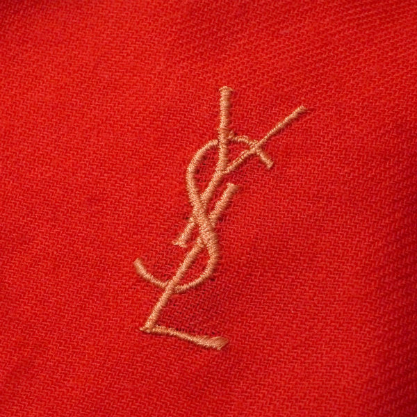 YVES SAINT LAURENT  チェック柄ロゴウールストール（オレンジ系）