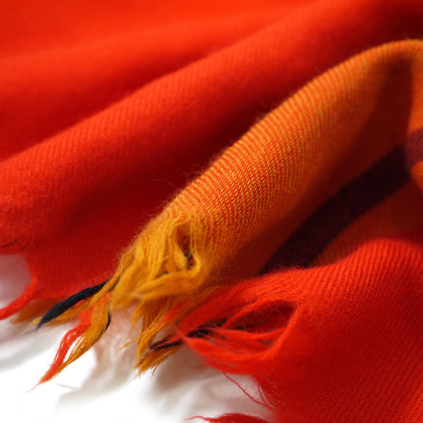 YVES SAINT LAURENT  チェック柄ロゴウールストール（オレンジ系）