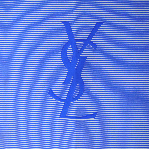 YVES SAINT LAURENT ロゴストライプ シルク中判スカーフ（青系）