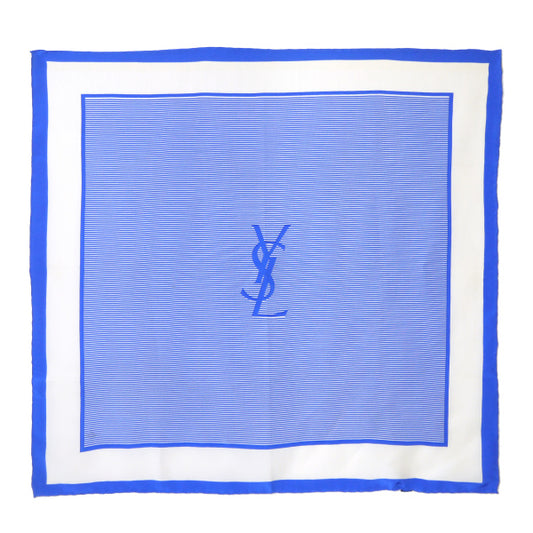 YVES SAINT LAURENT ロゴストライプ シルク中判スカーフ（青系）