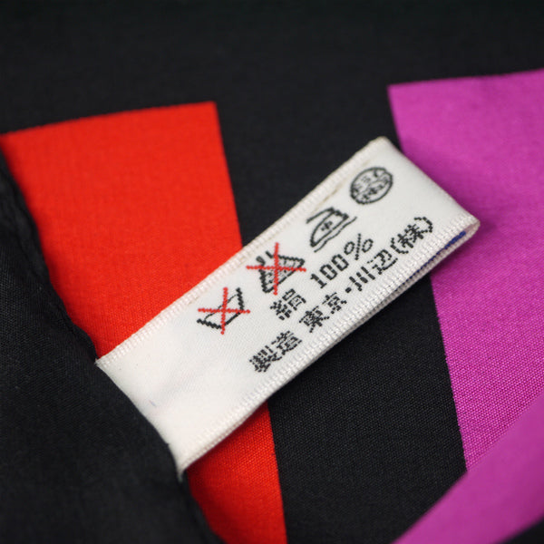 YVES SAINT LAURENT シルク中判スカーフ　ブロックチェック柄（黒/赤/青）