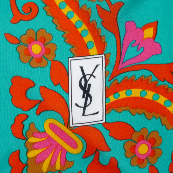 YVES SAINT LAURENT ペイズリー柄シルク中判スカーフ（エメラルド）