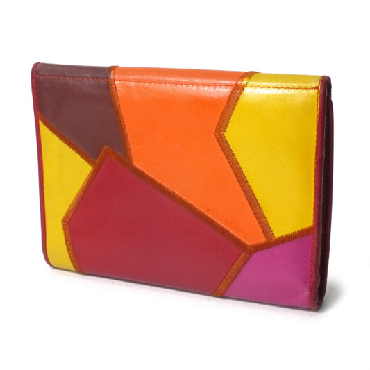 サンローラン　本皮パッチワーク財布（赤系）