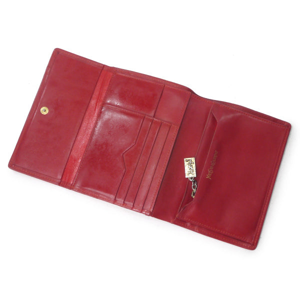 サンローラン　本皮パッチワーク財布（赤系）