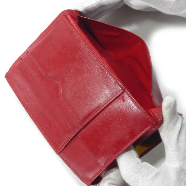 サンローラン　本皮パッチワーク財布（赤系）