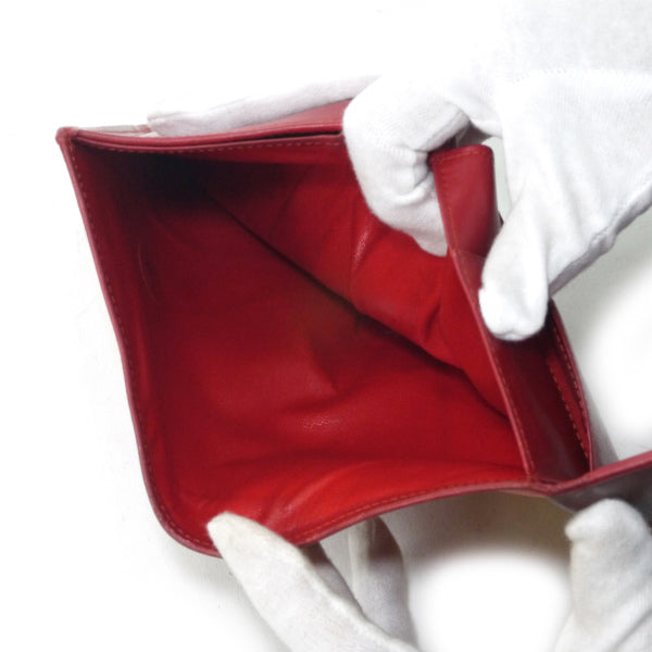 サンローラン　本皮パッチワーク財布（赤系）