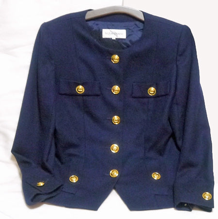YVES SAINT LAURENT ノーカラージャケット（紺）