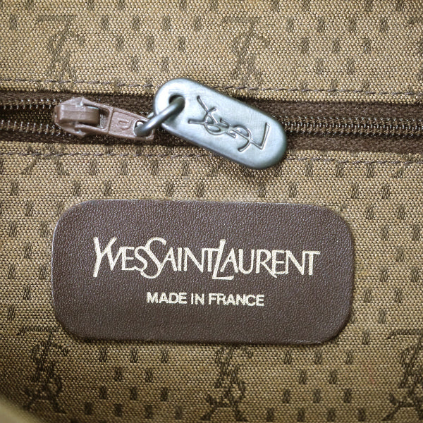 YVES SAINT LAURENT エンボスロゴ総革キルティングショルダー（カーキ）