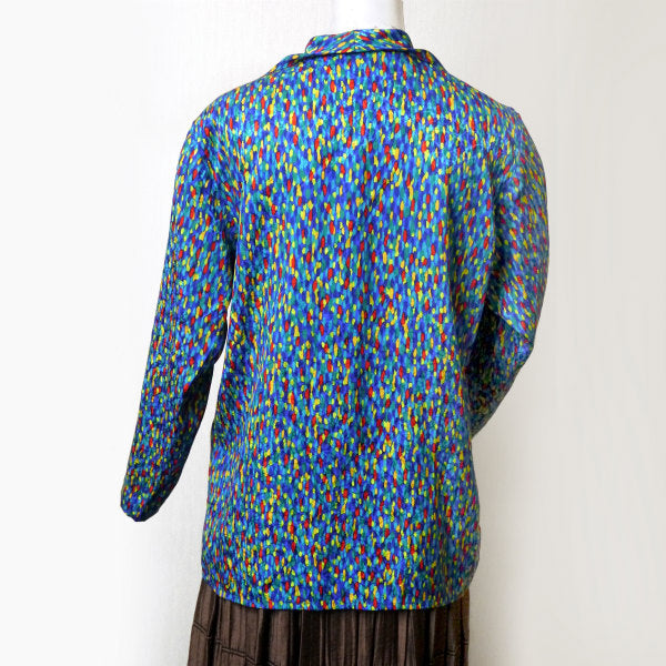 YSL　マルチカラービッグ襟ブラウス（青系）