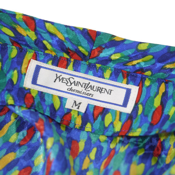 YSL　マルチカラービッグ襟ブラウス（青系）
