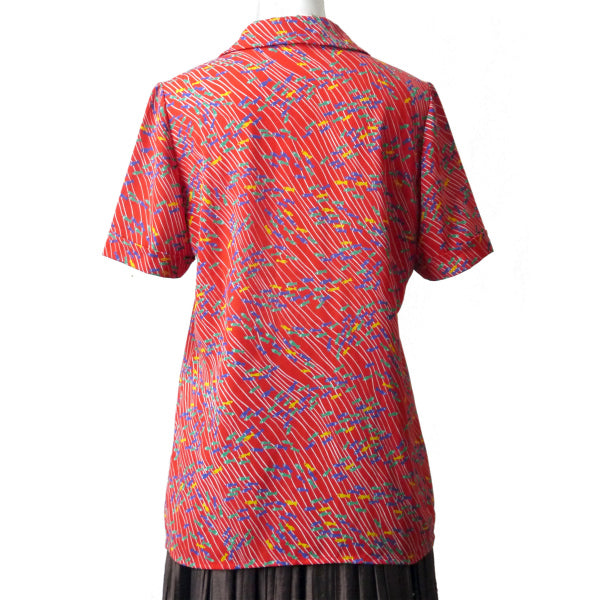 YSL　お魚柄♪丸襟シャツブラウス（赤系）