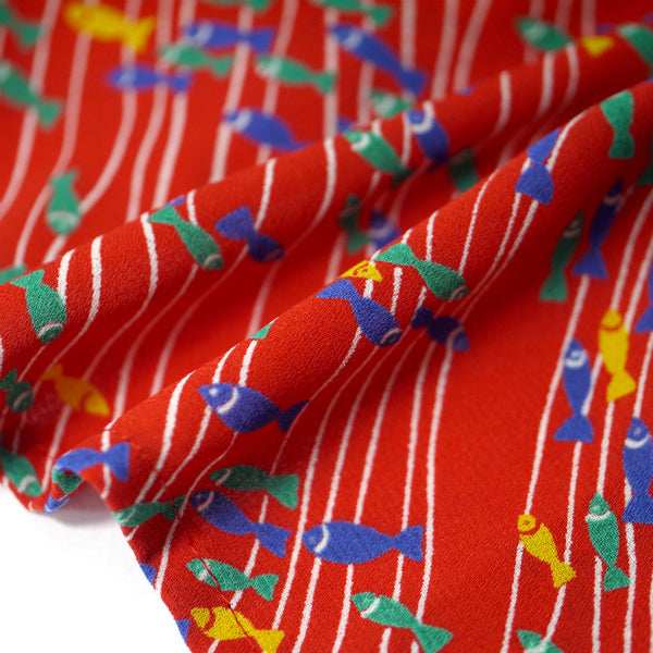 YSL　お魚柄♪丸襟シャツブラウス（赤系）