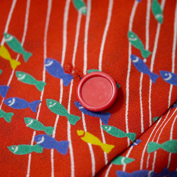 YSL　お魚柄♪丸襟シャツブラウス（赤系）