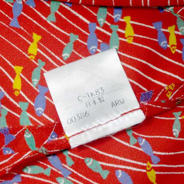 YSL　お魚柄♪丸襟シャツブラウス（赤系）