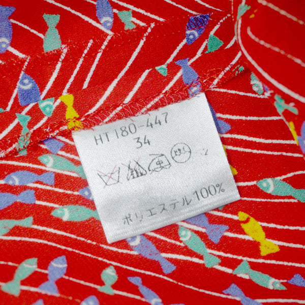 YSL　お魚柄♪丸襟シャツブラウス（赤系）