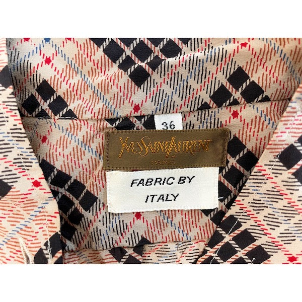 YSL　チェック柄シルクブラウス（ベージュ系）